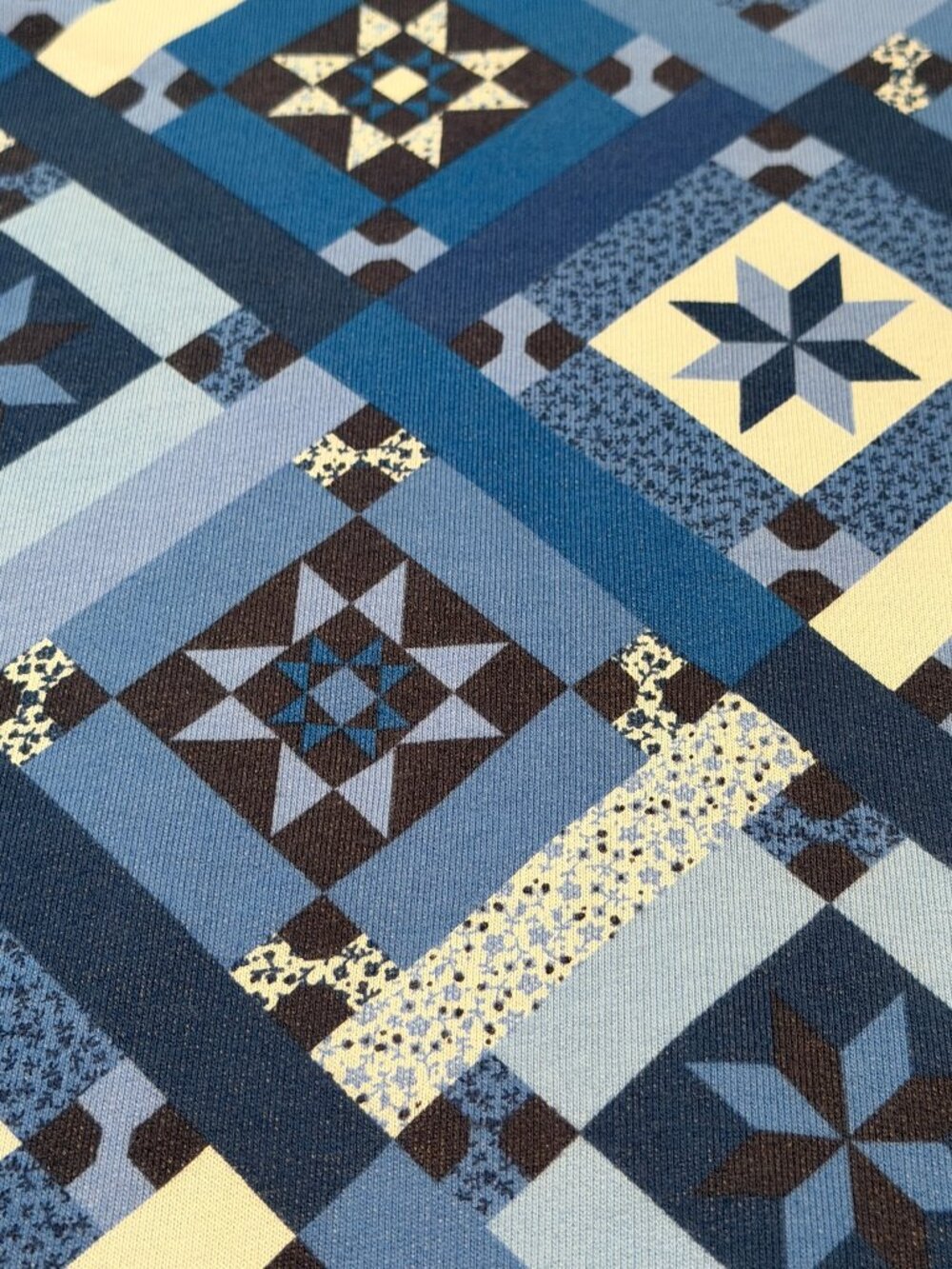 Lands End Blue Geometric Patchwork Serious Sweats Crewneck L - Picture 6 of 9